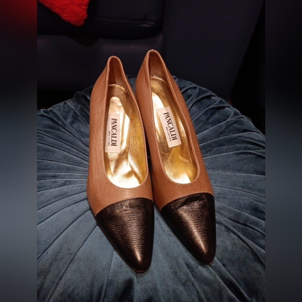 Pancaldi Made In Italy Bicolor Heel Pumps Brown black Italian Size 10B